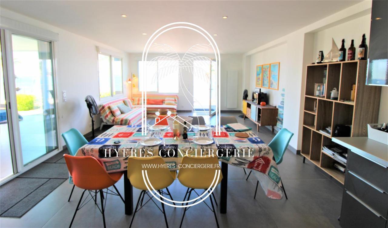 Villa Antoine Appartement Rdj Vue Mer Clim Wifi Parking Plage 50M La Garonne Le Pradet Bagian luar foto